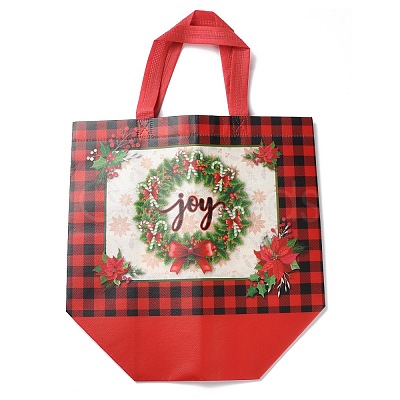 Christmas Theme Tartan Non-woven Fabric Gift Tote Bags with Handle LS-ABAG-G017-01D-1