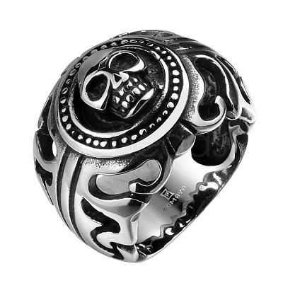 Punk Rock Style Men's 316L Surgical Stainless Steel Skull Rings RJEW-BB06632-11-1