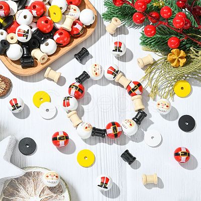 120Pcs 8 Styles Christmas Santa Claus Theme Spray Painted Schima Wood Beads WOOD-CJ0002-60-1