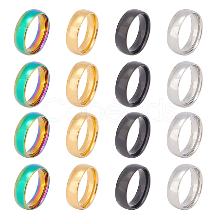 16Pcs 4 Colors 201 Stainless Steel Plain Band Finger Ring for Women RJEW-UN0002-41-1