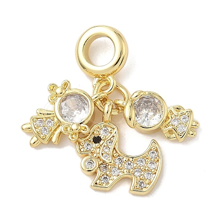 Brass Micro Pave Clear Cubic Zirconia European Dangle Charms KK-K368-30G-1