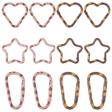12Pcs 6 Styles Alloy Spring Gate Rings FIND-HS0002-71-1