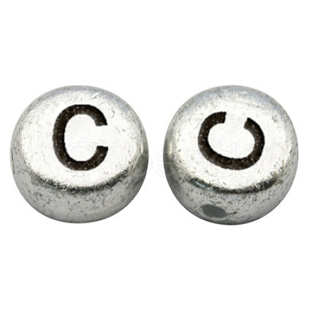 Silver Color Plated Acrylic Horizontal Hole Letter Beads X-MACR-PB43C9070-C-1