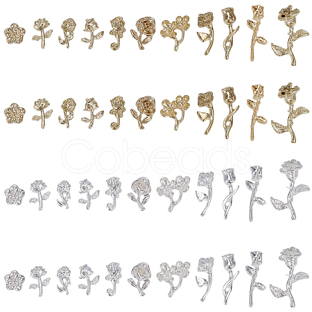 88Pcs 22 Styles Flower Alloy Cabochons FIND-SP0004-78B-1