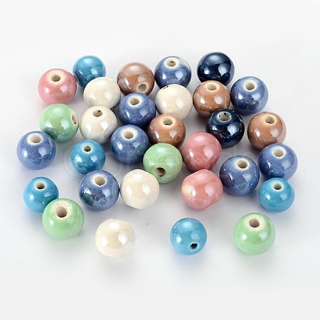 Glazed Porcelain Round Beads PORC-S489-10mm-M-1