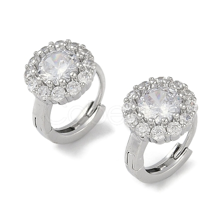 Brass Micro Pave Clear Cubic Zirconia Hoop Earring EJEW-L292-006P-1