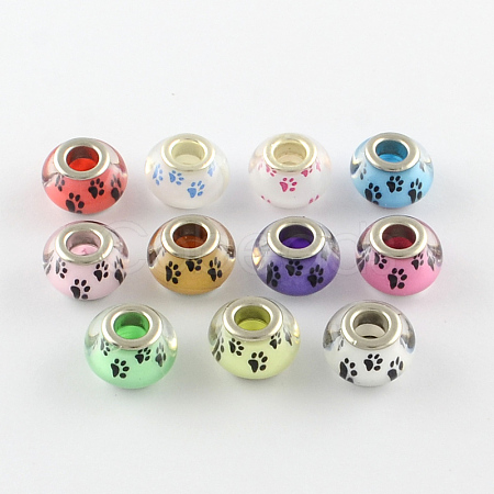 Large Hole Dog Paw Prints Pattern Resin European Beads OPDL-Q129-M12-1