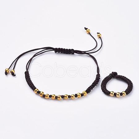 Adjustable Braided Bead Bracelets and Rings Jewelry Sets SJEW-JS01033-01-1