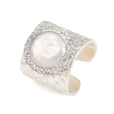 Natural Pearl Open Cuff Ring with Polymer Clay Crystal Rhinestone LS-RJEW-F077-24MS-01-A-1