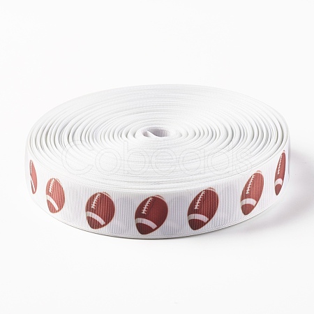 Single Face Rugby Printed Polyester Grosgrain Ribbons SRIB-P019-03-1