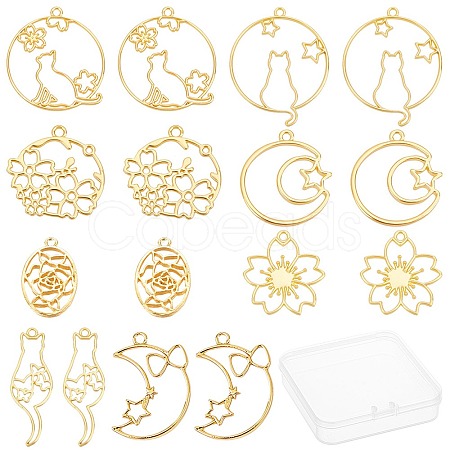 32Pcs 8 Styles Zinc Alloy Kitten Open Back Bezel Pendants PALLOY-SC0003-53G-1