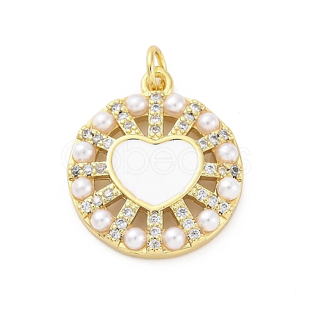 Brass Micro Pave Cubic Zirconia and Enamel and ABS Imitation Pearl Pendants KK-D325-24G-03-1