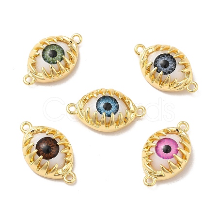 Evil Eye Resin Brass Connector Charms RESI-E026-01G-M-1