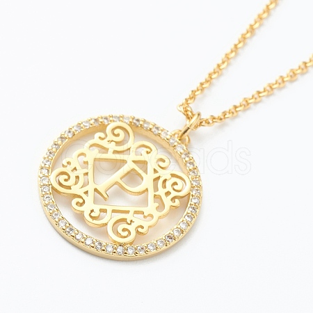 Brass Micro Pave Clear Cubic Zirconia Pendant Necklaces NJEW-J059-01P-1