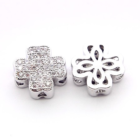 Clover Brass Micro Pave Cubic Zirconia Hollow Beads ZIRC-L047-10P-1