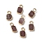 Natural Strawberry Quartz Rectangle Charms, with Golden Tone Brass Edge, 9.5x5x2.5mm, Hole: 2mm