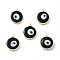 Handmade Evil Eye Lampwork Pendants, with Rack Plating Brass Findings, Long-Lasting Plated, Flat Round, Black, 18~19x15~16x4mm, Hole: 2mm