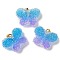 Transparent Resin Dotted Rhinetone Pendants, Butterfly Charms with Rack Plating Brass Findings, Real 18K Gold Plated, Cadmium Free & Lead Free, Long-Lasting Plated, Deep Sky Blue, 24x32x10mm, Hole: 4x2.5mm