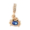 Rack Plating Alloy Rhinestone European Dangle Charms, Large Hole Crab Pendants, Cadmium Free & Nickel Free & Lead Free, Golden, Capri Blue, 27mm, Hole: 5mm