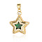 Brass Micro Pave Green Cubic Zirconia Pendants, Star Charms, Real 18K Gold Plated, 24x19x6mm