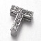 Platinum Plated Brass Micro Pave Cubic Zirconia Letter Slide Charms, Letter.T, 9x8x4.5mm, Hole: 4.5x1.5mm