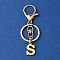 304 Stainless Steel Initial Letter Charm Keychains, with Alloy Clasp, Golden, Letter S, 8.5cm