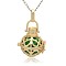 Golden Tone Brass Hollow Round Cage Pendants, with No Hole Spray Painted Brass Round Beads, Lime Green, 33x24x21mm, Hole: 3x8mm