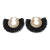 Woven Glass Beaded Half Round Hoop Earrings EJEW-A105-07G-1