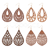 ANATTASOUL 4 Pairs 4 Styles Natural Wood Hollow Out Teardrop Dangle Earrings EJEW-AN0003-55-1