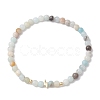 4mm Round Mixed Gemstone & Lightning Bolt Brass Beaded Stretch Bracelets BJEW-JB10856-3