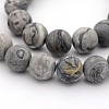 Frosted Natural Map Stone/Picasso Stone/Picasso Jasper Round Bead Strands G-M272-08-10mm-1