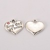 Wedding Theme Antique Silver Tone Tibetan Style Alloy Heart with Step Dad of Bride Rhinestone Charms TIBEP-N005-22A-1