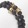 2Pcs 2 Style Natural Lava Rock & Brass Beaded Stretch Bracelets Set BJEW-JB09244-04-5