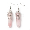 Natural Rose Quartz Bullet with Flower Dangle Earrings EJEW-G300-02P-01-2