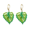 Leaf Handmade Glass Seed Beads Leverback Earrings EJEW-MZ00490-01-3