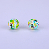 Printed Round with Bird Pattern Silicone Focal Beads SI-JX0056A-175-1