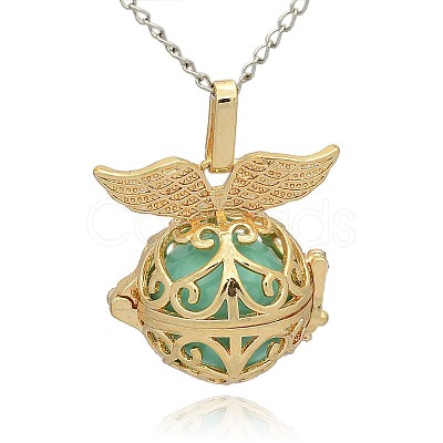 Golden Tone Brass Hollow Round Cage Pendants KK-J237-02G-1