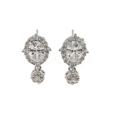 Oval Brass Micro Pave Clear Cubic Zirconia Stud Earring Findings KK-C107-07P-1