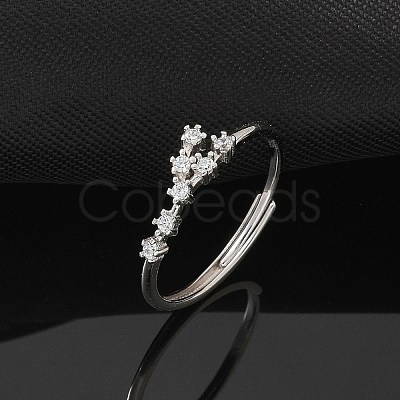 Constellations Rhodium Plated 925 Sterling Silver Micro Pave Clear Cubic Zirconia Adjustable Rings for Women RJEW-P130-01P-G-1