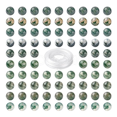 100Pcs 8mm Natural Moss Agate Round Beads DIY-LS0002-07-1