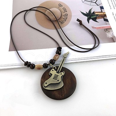 Bohemian Wood Donut Alloy Pendant Long Necklaces for Women FS-WGBD296-02-1