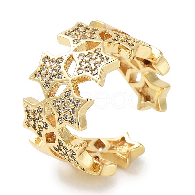 Rack Plating Brass Pave Clear Cubic Zirconia Open Cuff Rings RJEW-M172-07G-1