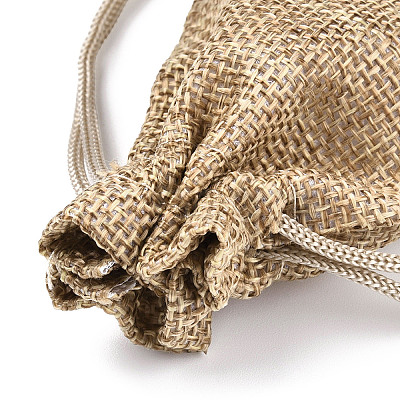 Polyester Imitation Burlap Packing Pouches Drawstring Bags X-ABAG-R005-9x7-15-1