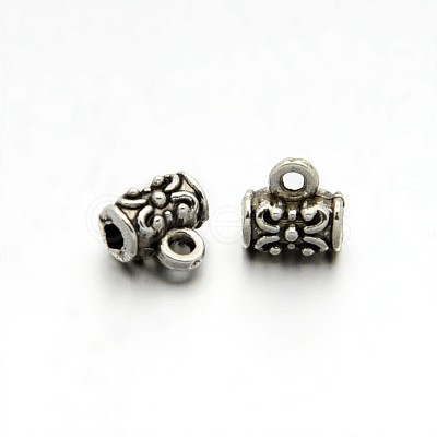 Tibetan Style Alloy Column Carved Flower Bail Beads X-TIBEB-O004-50-1