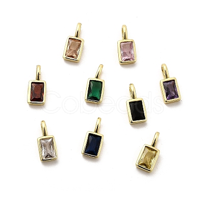 Rectangle Brass Micro Pave Cubic Zirconia Charms KK-C134-14G-1