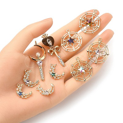 10Pcs 10 Styles Zinc Alloy with Glass Rhinestone Pendants FIND-YW0004-27-1