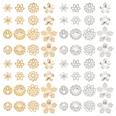 64Pcs 16 Style Brass Bead Caps KK-PH0005-38-1