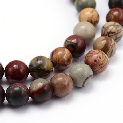 Natural Polychrome Jasper/Picasso Stone/Picasso Jasper Round Bead Strands G-J303-16-10mm-1