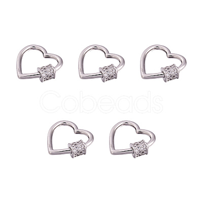 Brass Micro Pave Clear Cubic Zirconia Screw Carabiner Lock Charms ZIRC-E164-07P-1