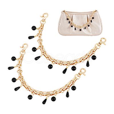 Black Plastic Pearl Tassel Iron Decorative Bag Chains HJEW-PH01993-1